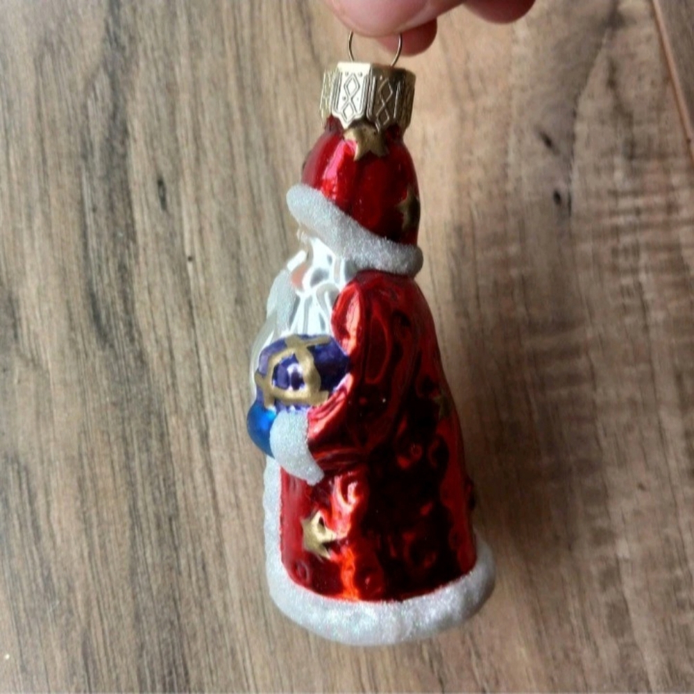 4" White Glitter Red Glass Santa Claus Christmas Ornament - Picture 5 of 6